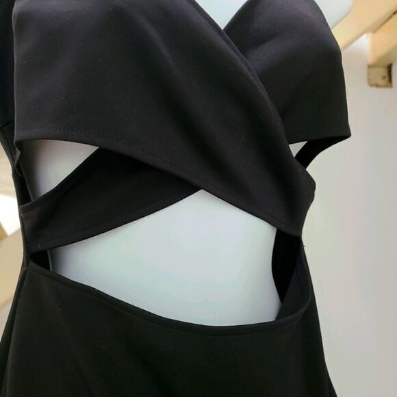 Stretchy Bodycon Cutout Black Midi Dress S - Picture 2 of 3
